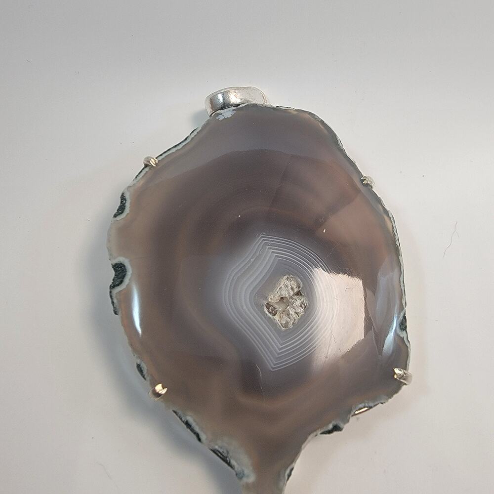 Necklace Pendants Agate Slice Handmade Jewelry in Sterling Silver Prong Setting